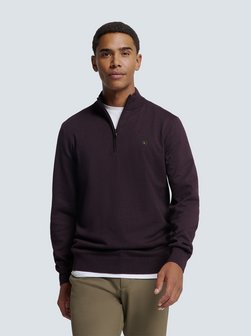 Artikelbild Herren Pullover mit halbem Reißverschluss von No Excess in aubergine uni