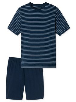Artikelbild Herren Pyjama  -  Schlafanzug kurz - Casual Essentials von Schiesser in blau gestreift