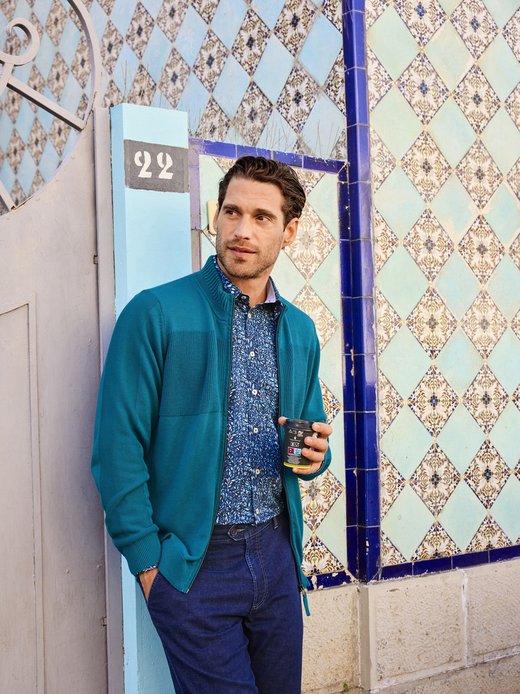 BABISTA Herren Strickjacke ALEDOR – Cardigan Aus Reiner Baumwolle Mit Reißverschluss, In Petrol