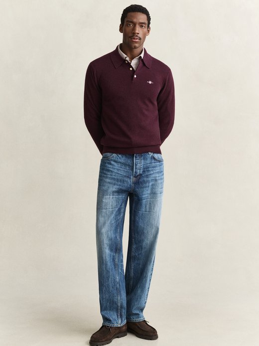 Herren Strickpoloshirt aus Lammwolle