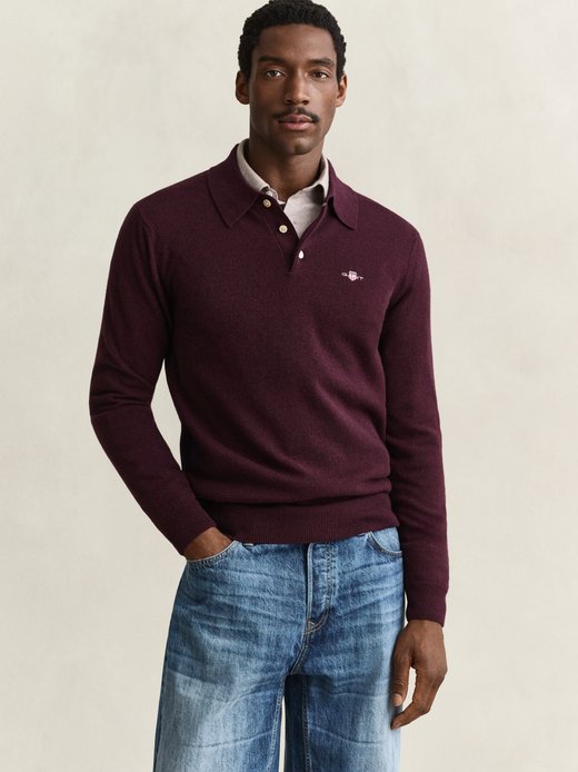 Herren Strickpoloshirt aus Lammwolle