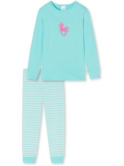 Artikelbild Mädchen Langer Schlafanzug  -  Basic Kids von Schiesser in türkis bedruckt