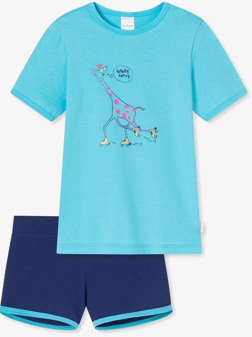 SCHIESSER Jungen Cotton Schlafanzug kurz Pyjama Single-Jersey blau Gr.140 NEU