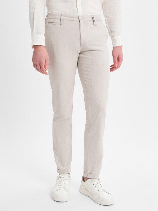 Męskie spodnie materiałowe - ROB Linen Stripe slim fit