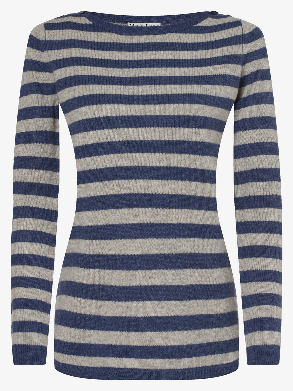 Marie Lund - Damski sweter z wełny merino, niebieski|szary