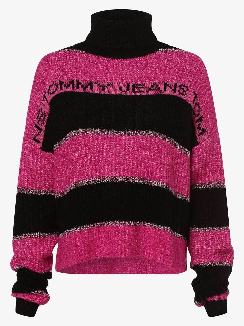 Tommy Jeans - Sweter damski, czarny|wyrazisty róż