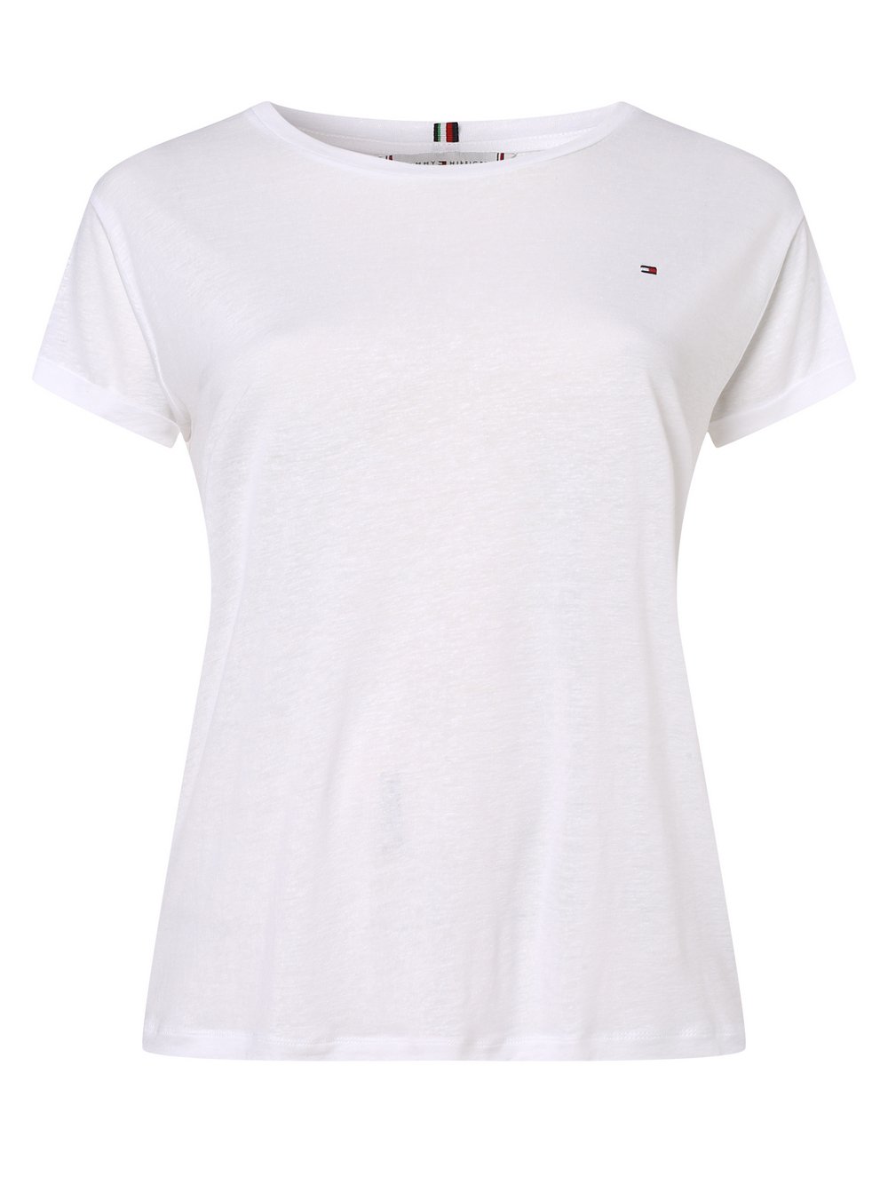 Tommy Hilfiger Curve - T-shirt damski z dodatkiem lnu – Curve, biały