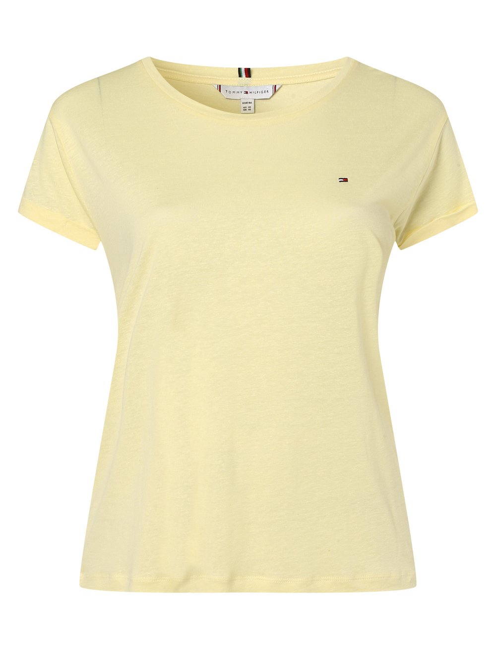 Tommy Hilfiger Curve - T-shirt damski z dodatkiem lnu – Curve, żółty