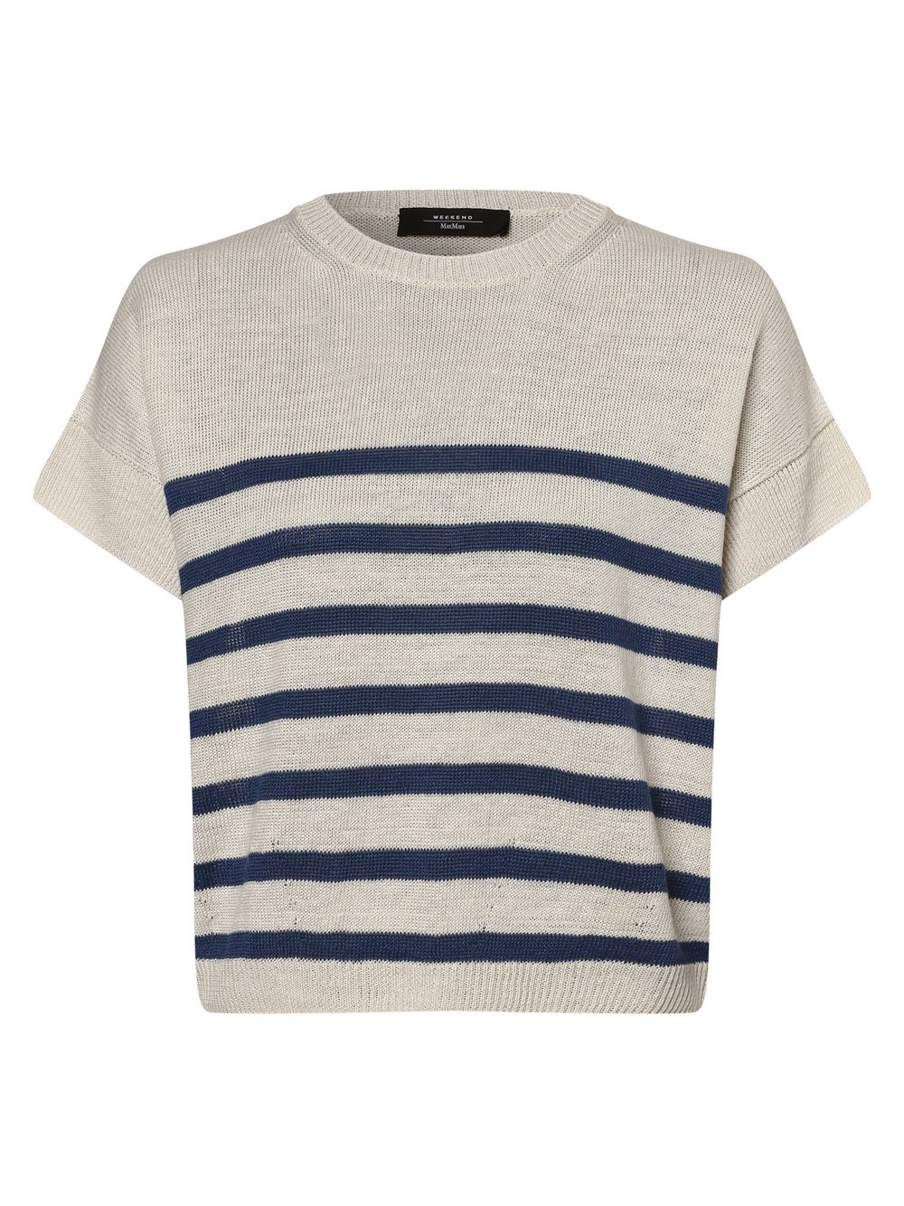 Max Mara Weekend - Damski sweter lniany – Otranto, biały|niebieski