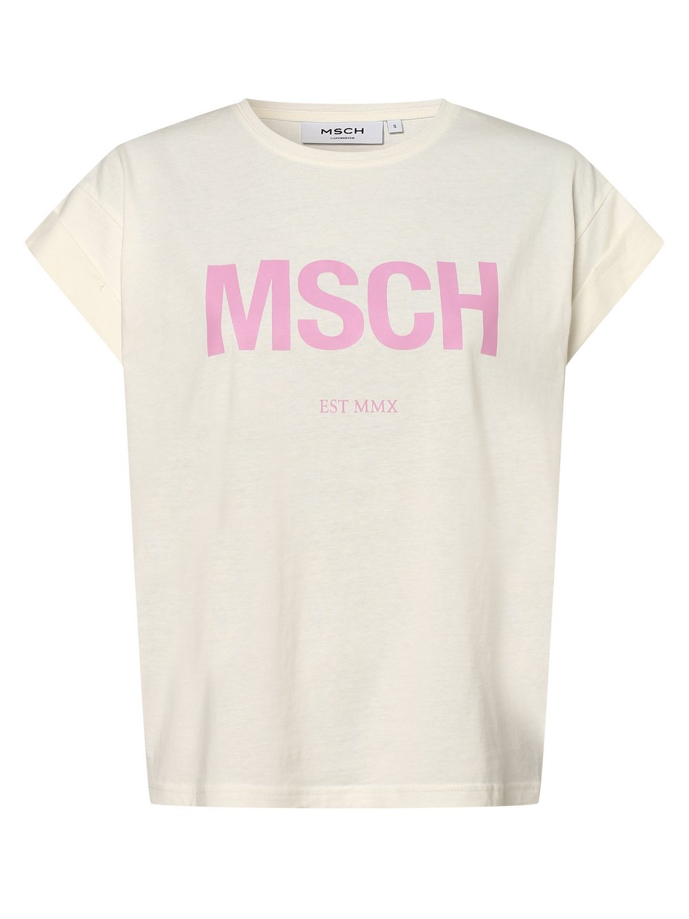 Moss Copenhagen - T-shirt damski – Alva, beżowy|biały