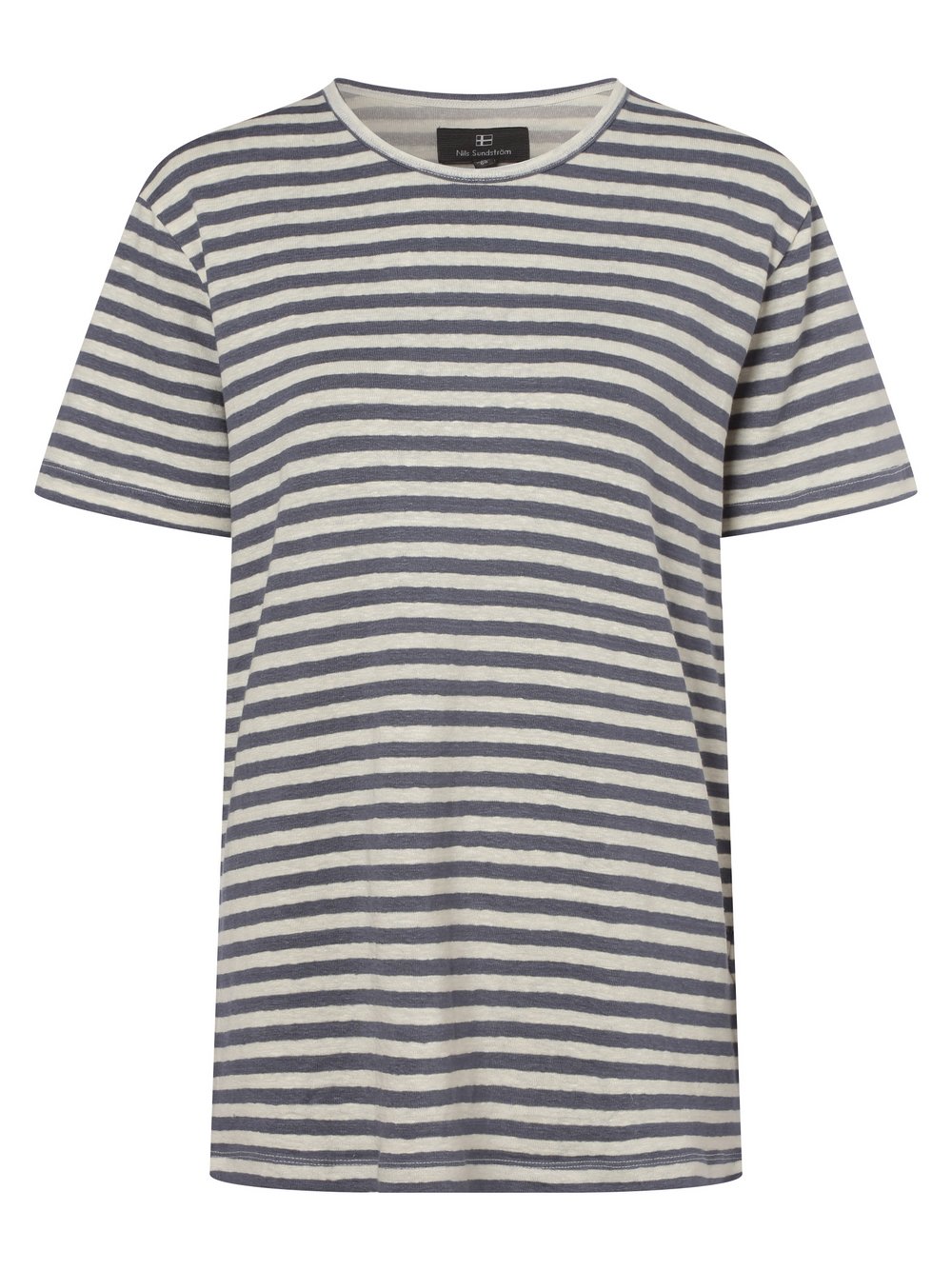 Nils Sundström - Męski T-shirt z mieszanki lnu, niebieski|biały