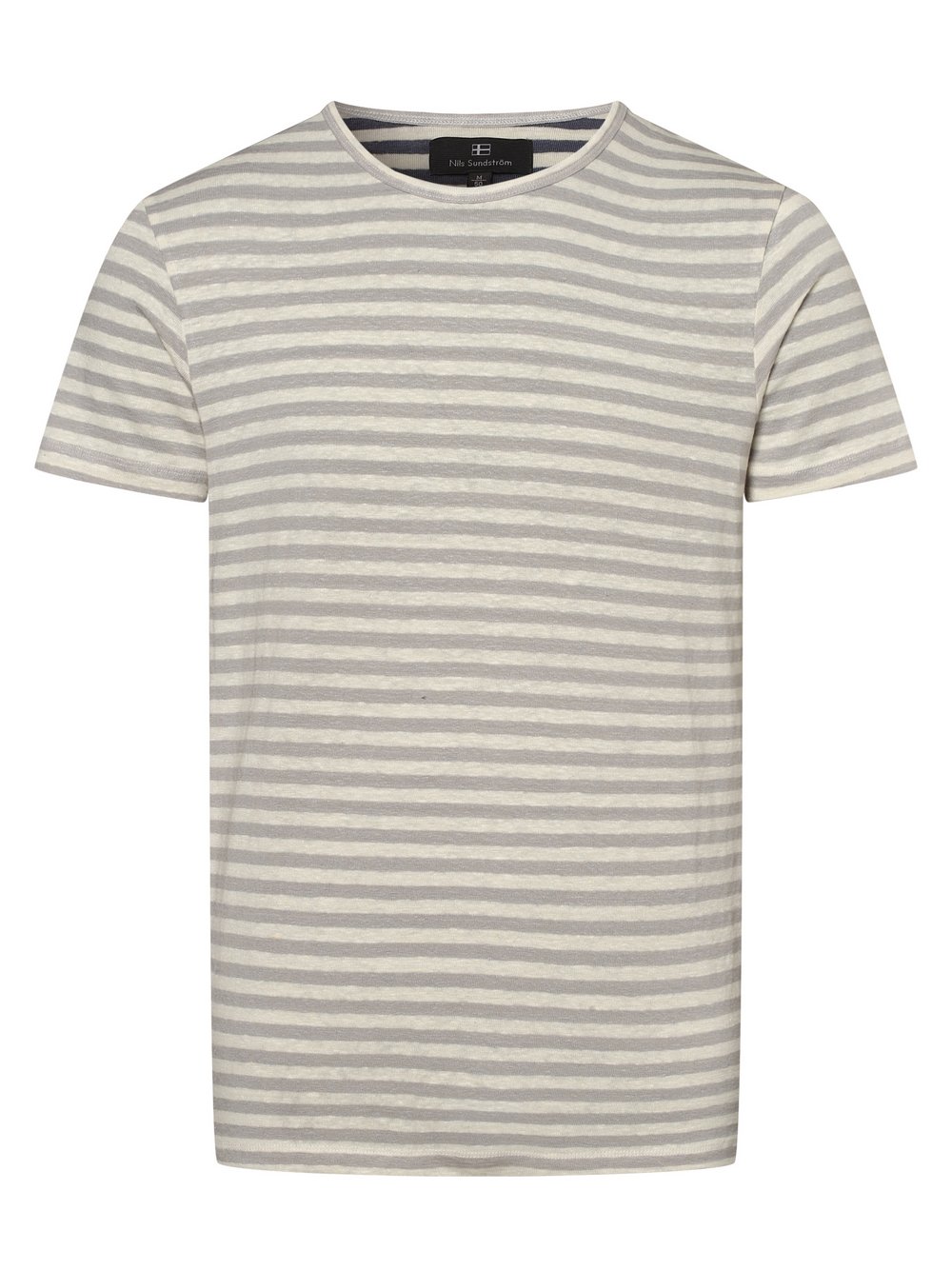 Nils Sundström - Męski T-shirt z mieszanki lnu, szary|biały