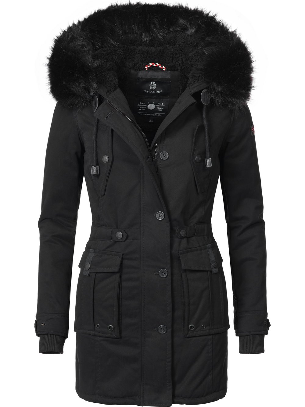 Navahoo Wintermantel Damen Baumwolle schwarz, M