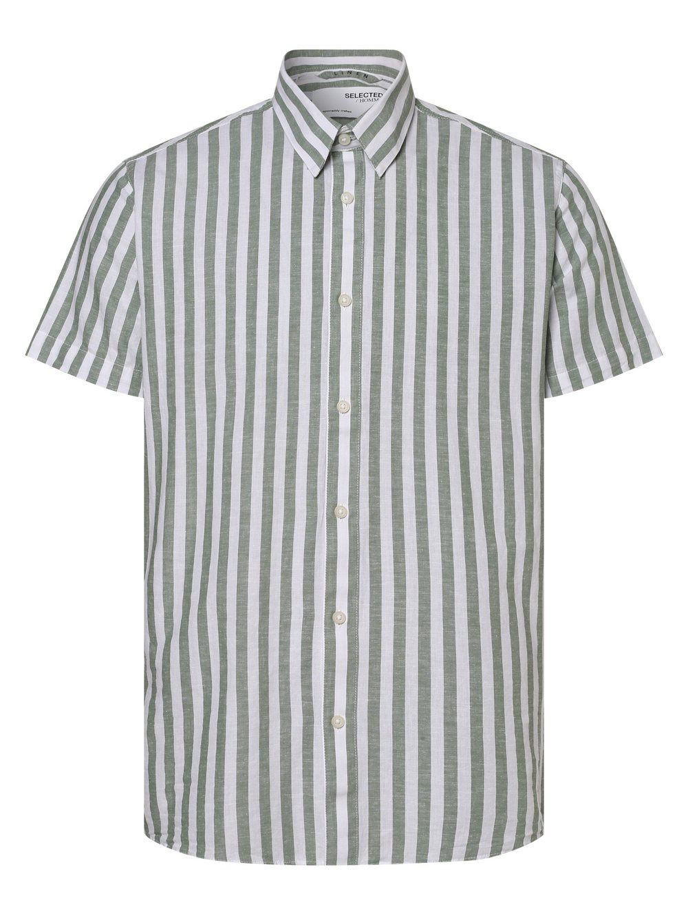 Selected - Męska koszula z dodatkiem lnu – SLHRegnew-Linen, zielony|biały|wielokolorowy