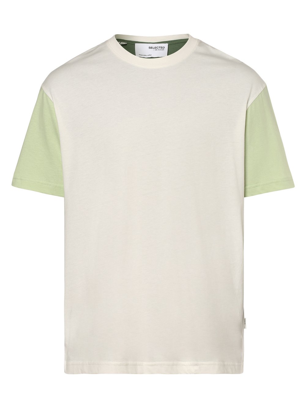 Selected - T-shirt męski – SLHLoosedominic, biały|zielony
