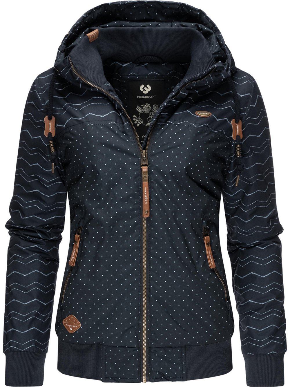 Ragwear Winterjacke Damen blau gepunktet, M