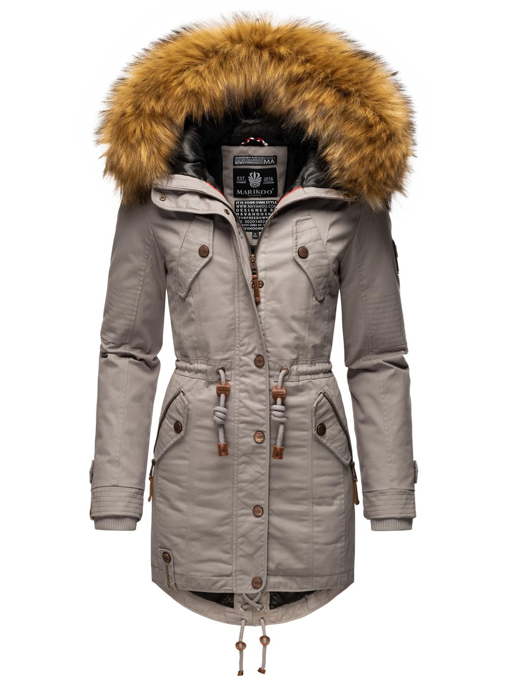 Marikoo Wintermantel Damen Baumwolle grau, M