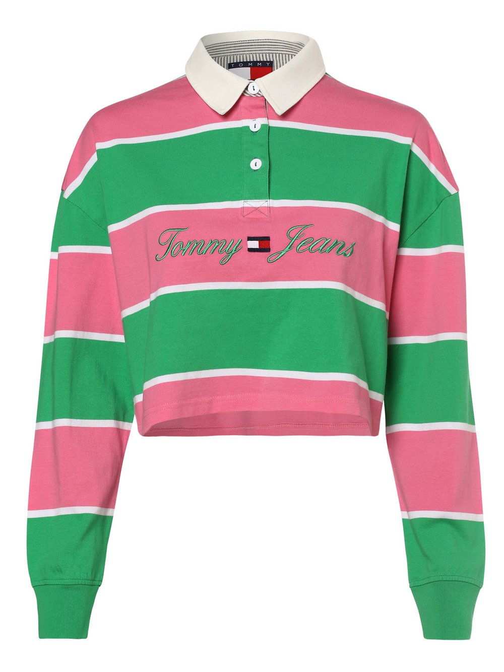 Tommy Jeans - Damska koszulka polo, zielony|wyrazisty róż|wielokolorowy