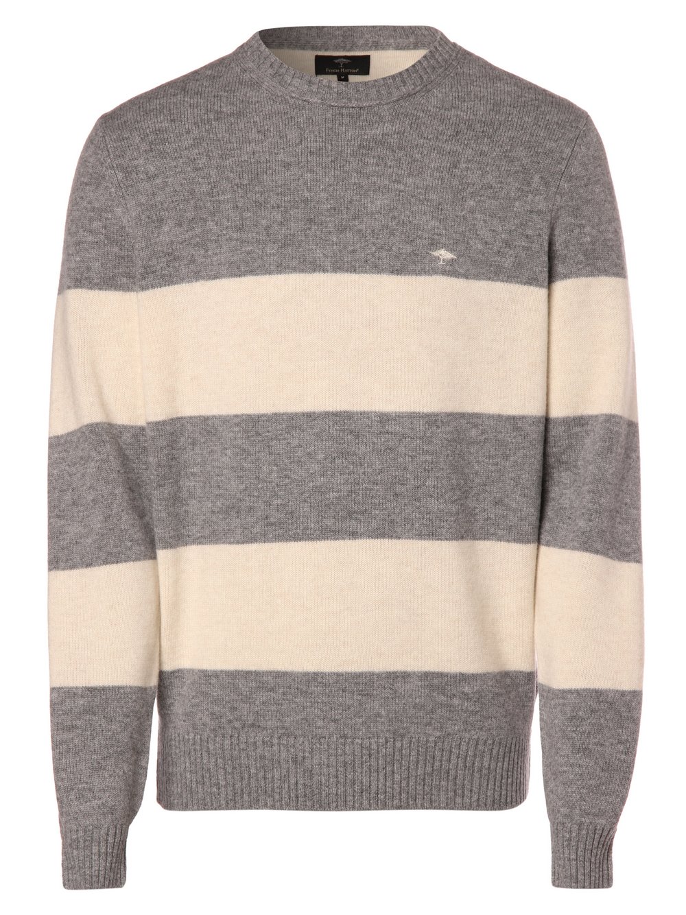 Fynch-Hatton - Męski sweter z mieszanki wełny merino i kaszmiru, szary|biały