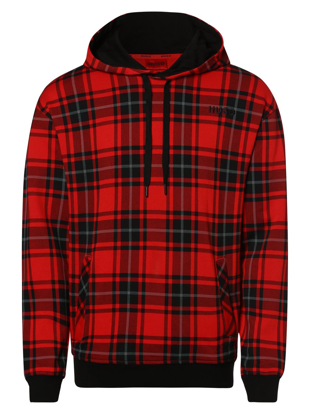 HUGO - Męska bluza z kapturem, wielokolorowy|czarny|czerwony