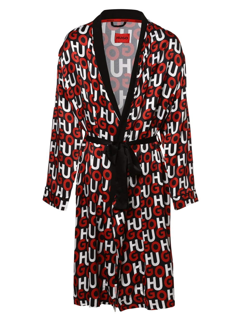 HUGO - Szlafrok męski – Monogram Nightgown, czarny|czerwony|biały