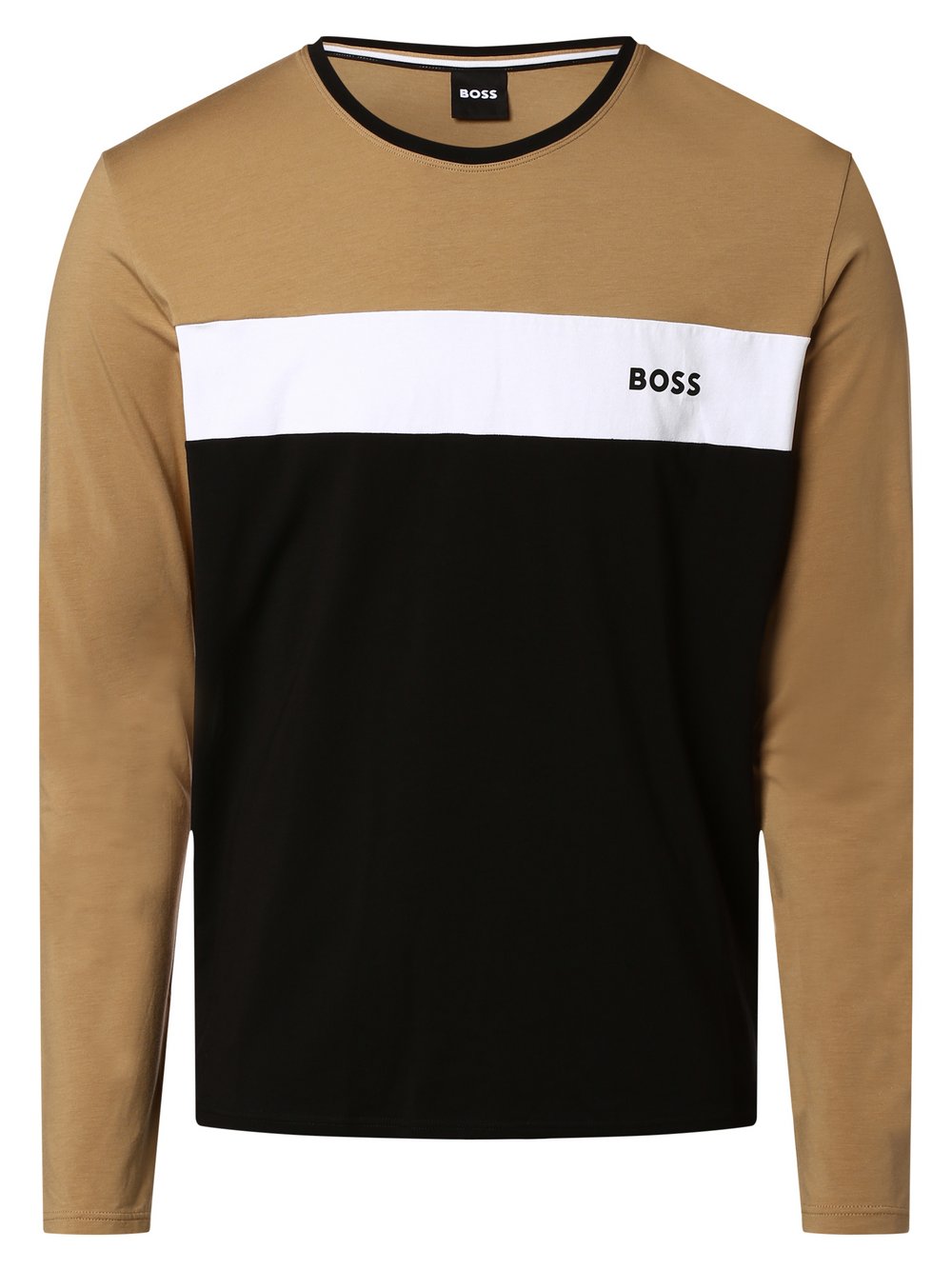 BOSS - Męska koszulka od piżamy – Balance LS-Shirt RN, beżowy|brązowy|czarny