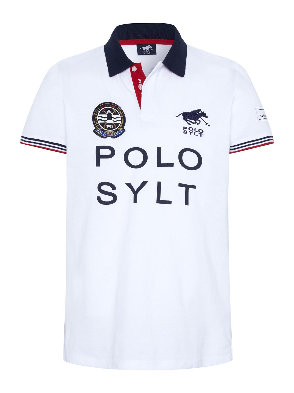 Polo Sylt Poloshirt Herren Baumwolle weiß bedruckt, S