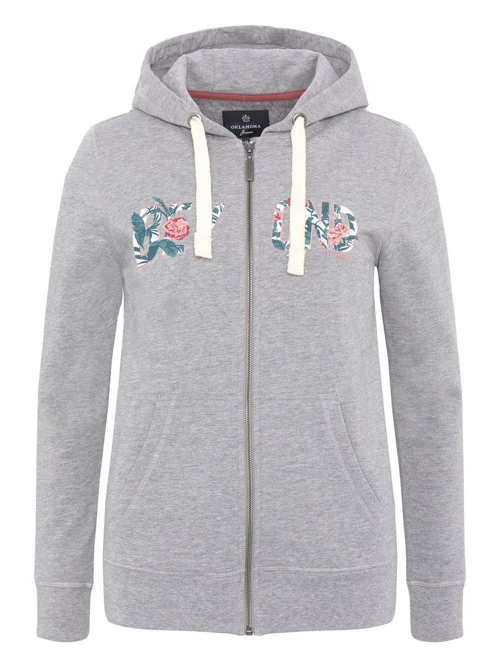 Thumbnail - Oklahoma Jeans Sweatjacke Damen Baumwolle grau bedruckt, L