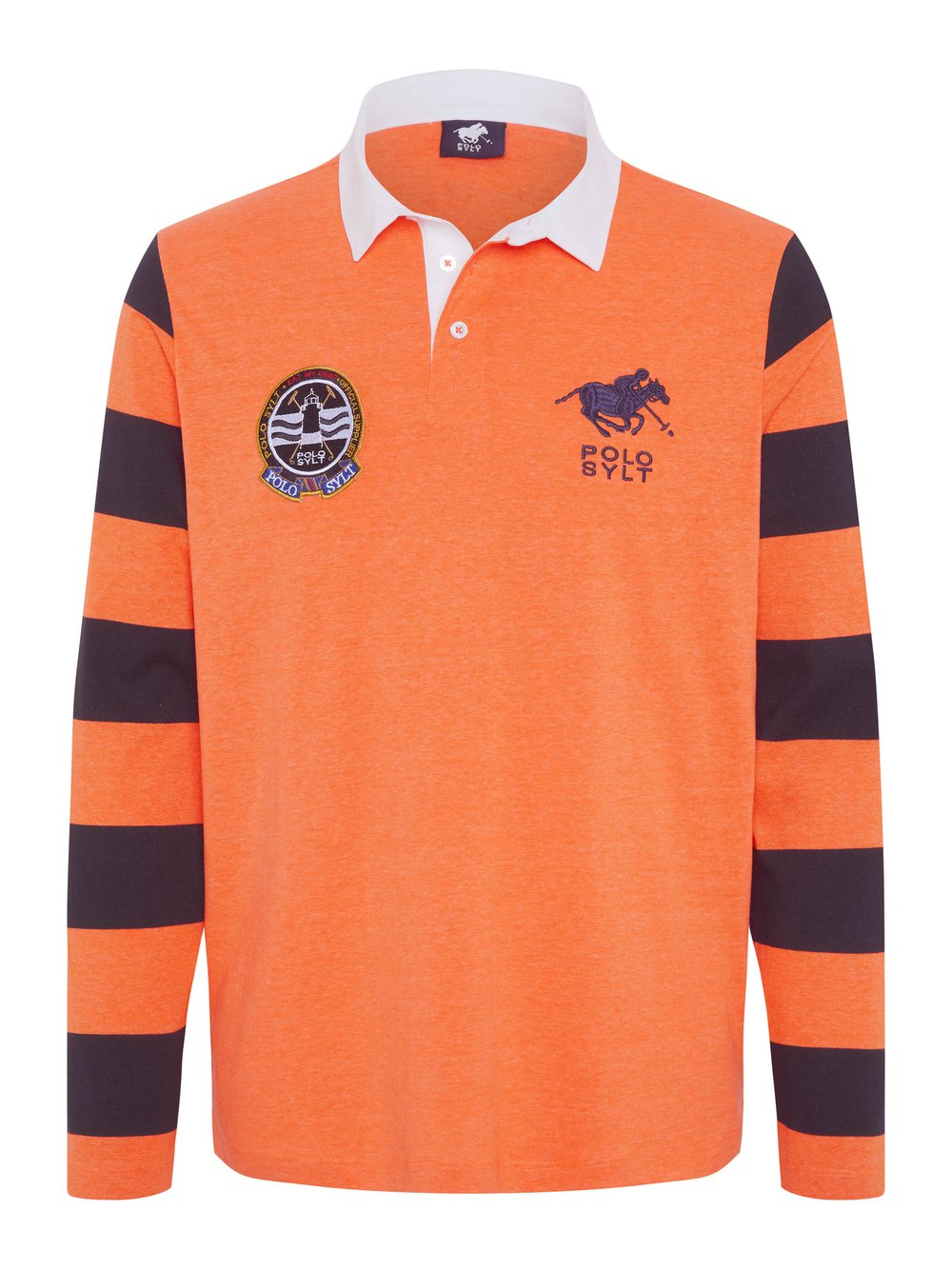 Polo Sylt Poloshirt Herren Baumwolle orange gestreift, XXXL