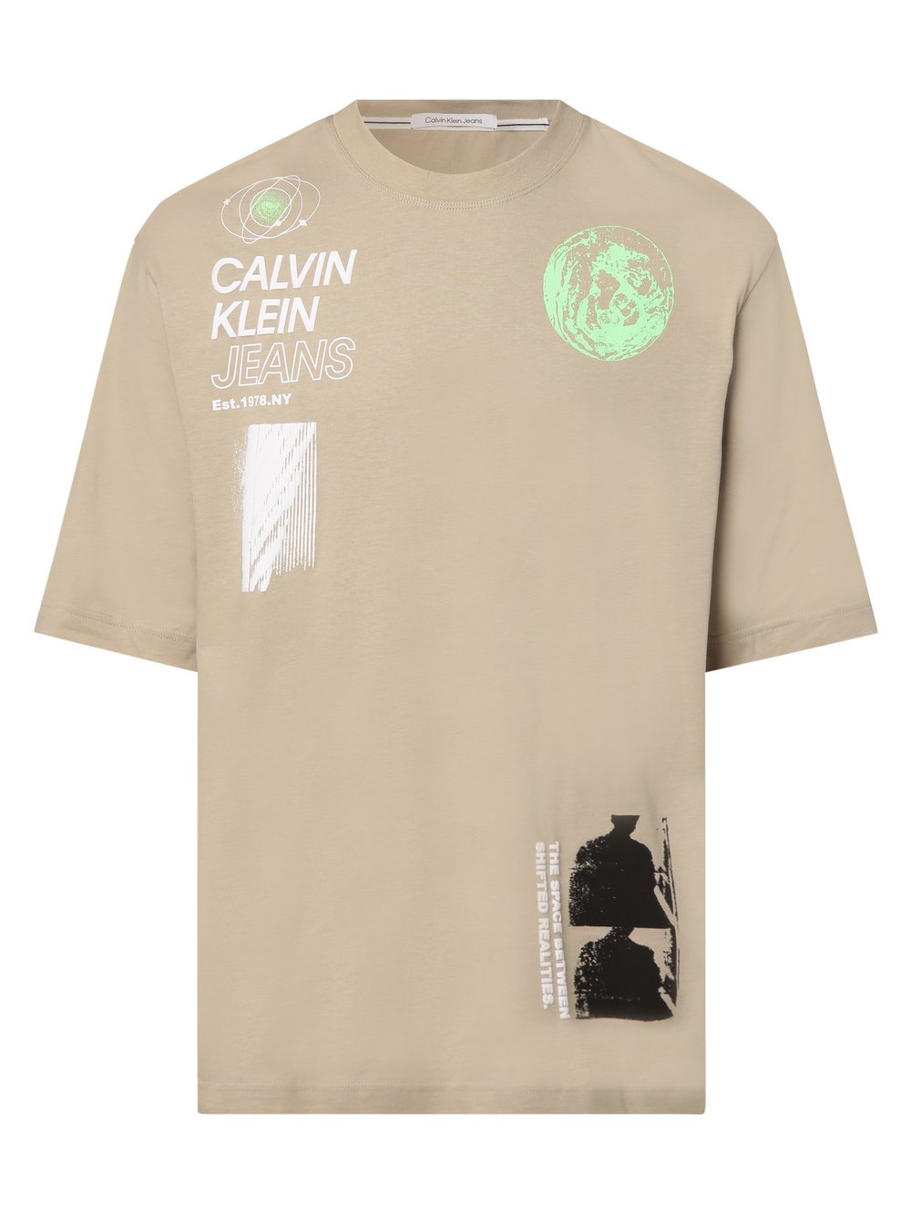 Calvin Klein Jeans T-shirt męski Mężczyźni Bawełna beżowy nadruk, XL
