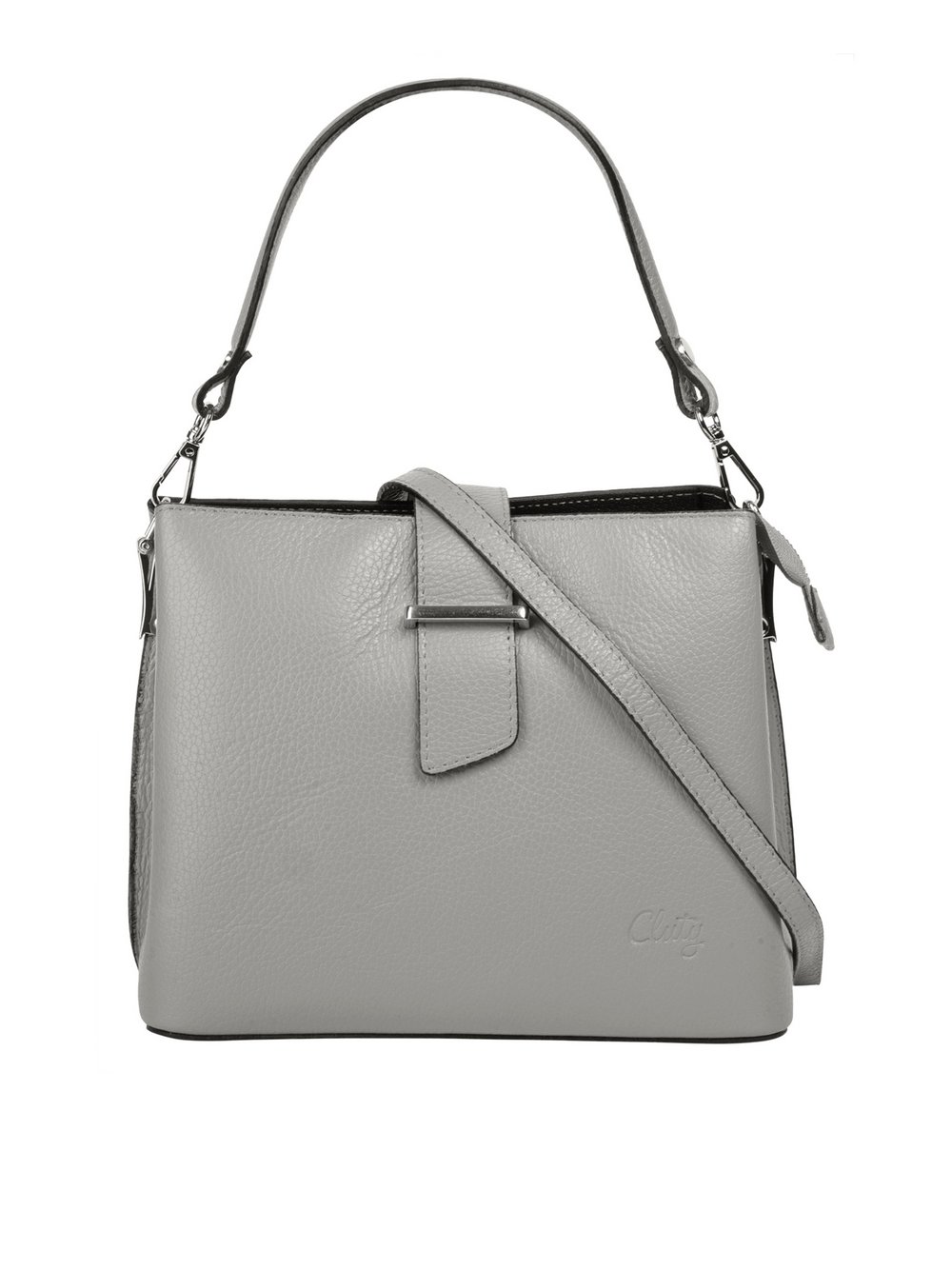 Thumbnail - Cluty Handtasche Damen Leder grau, ONE SIZE