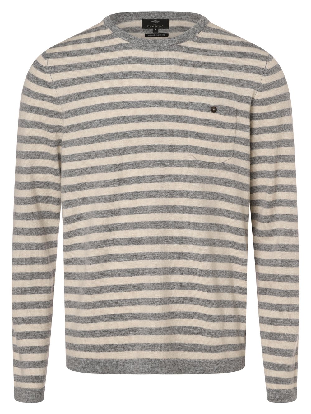 Fynch-Hatton Męski sweter z mieszanki wełny merino i kaszmiru Mężczyźni Kaszmir szary|beżowy w paski, XL