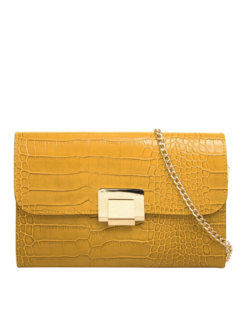 Cluty Abendtasche Damen Leder gelb, ONE SIZE