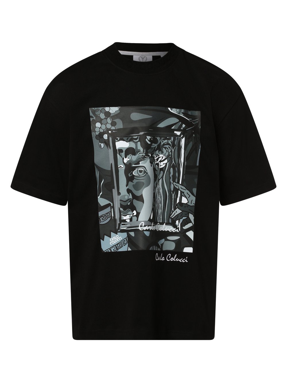 Carlo Colucci T-shirt męski Mężczyźni Bawełna czarny nadruk, XXL