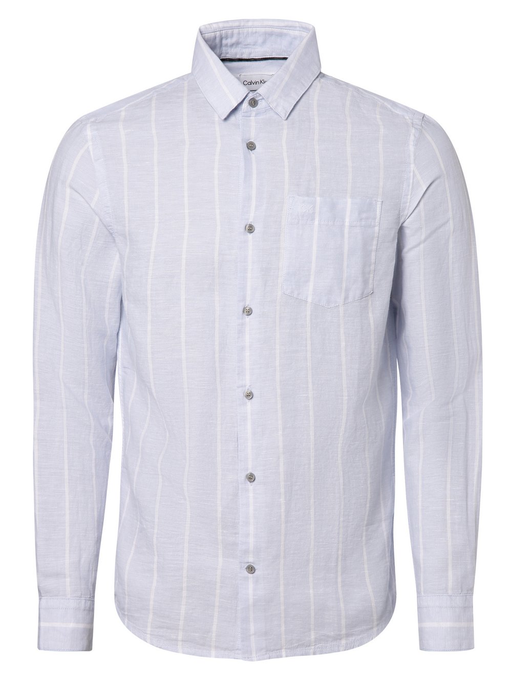 Calvin Klein Koszula męska z zawartością lnu Mężczyźni Regular Fit Bawełna niebieski|biały w paski, M