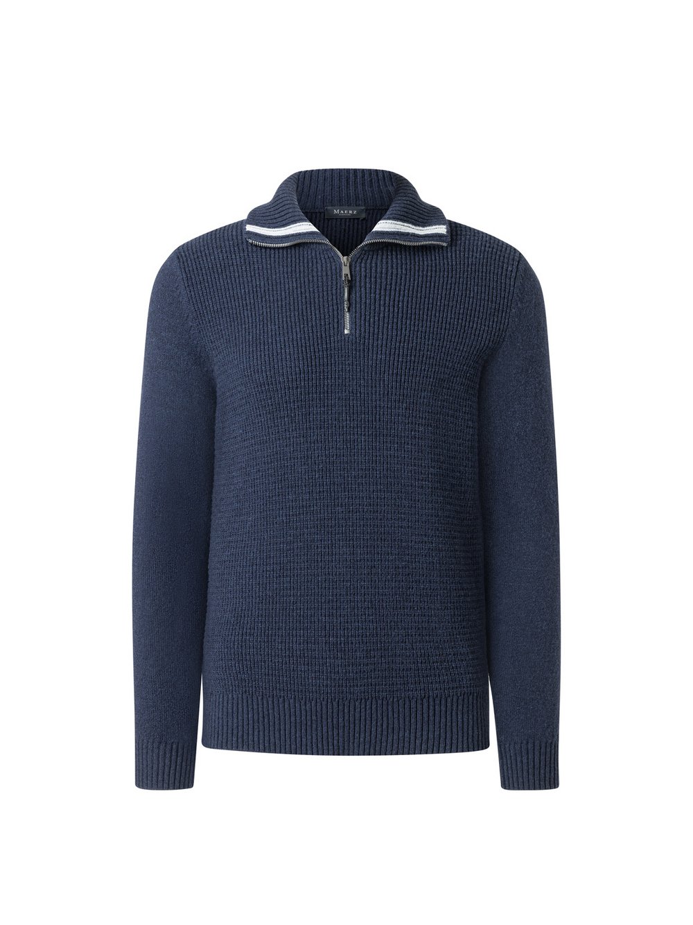 Thumbnail - MAERZ Troyer-Pullover aus Merinowolle Herren Rippe blau meliert, 48