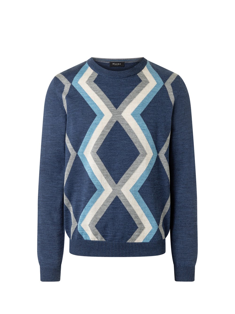 MAERZ Pullover aus Schurwolle Herren blau gemustert, 52