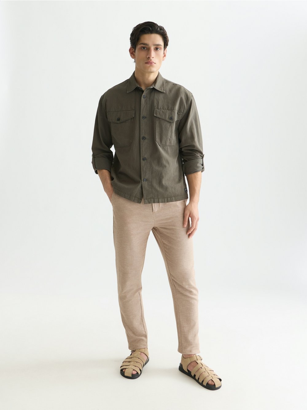 Scotch & Soda spodnie materiałowe z zawartością lnu Mężczyźni Bawełna brązowy, 31-32