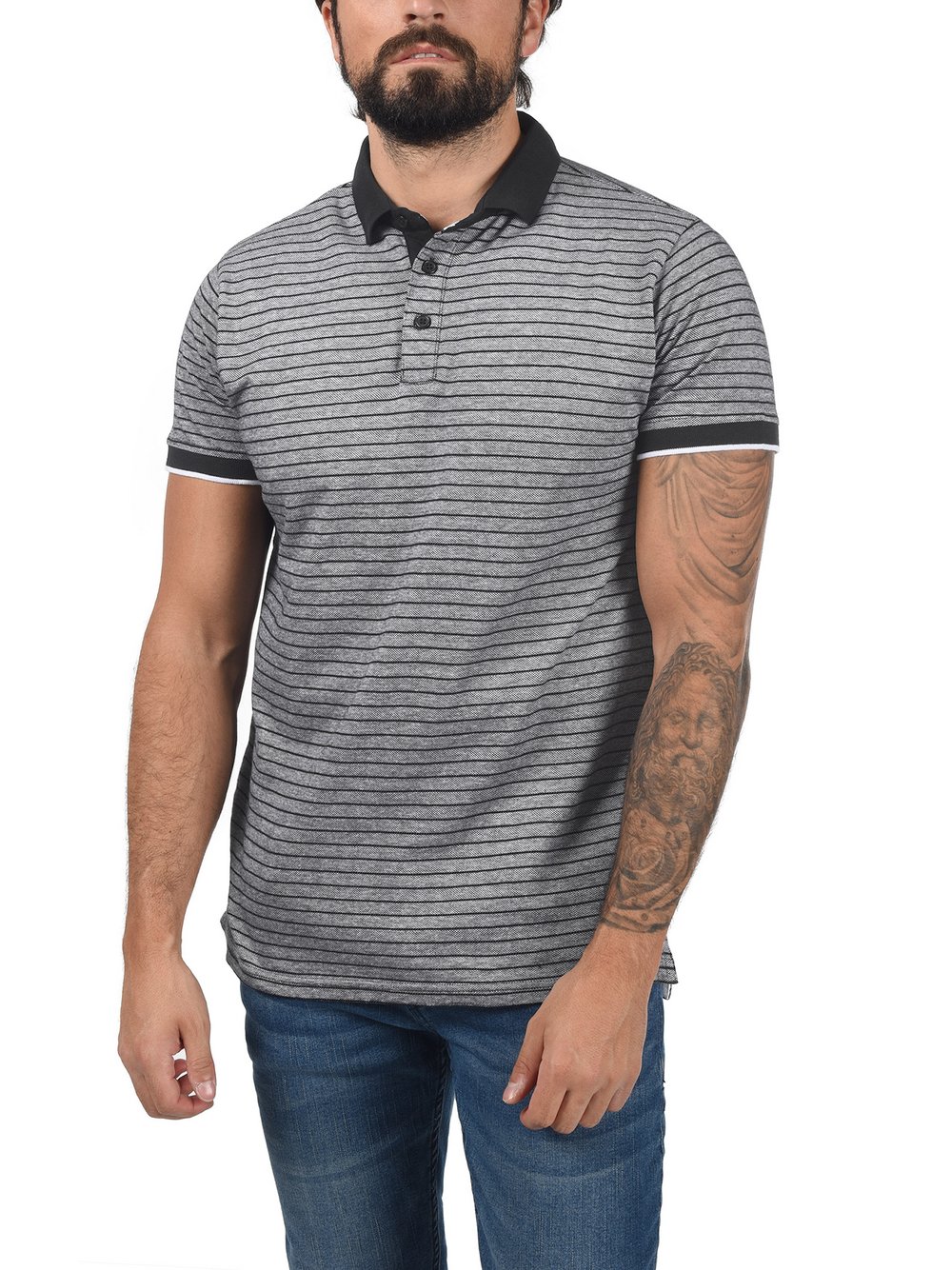 Thumbnail - Solid Poloshirt Herren Baumwolle schwarz gestreift, M