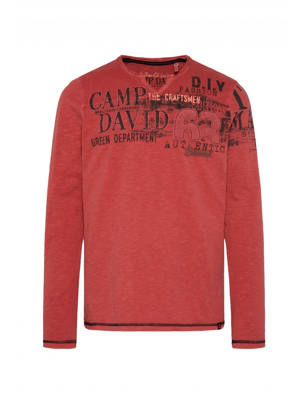 Camp David Longsleeve Herren Baumwolle rot bedruckt, XXL