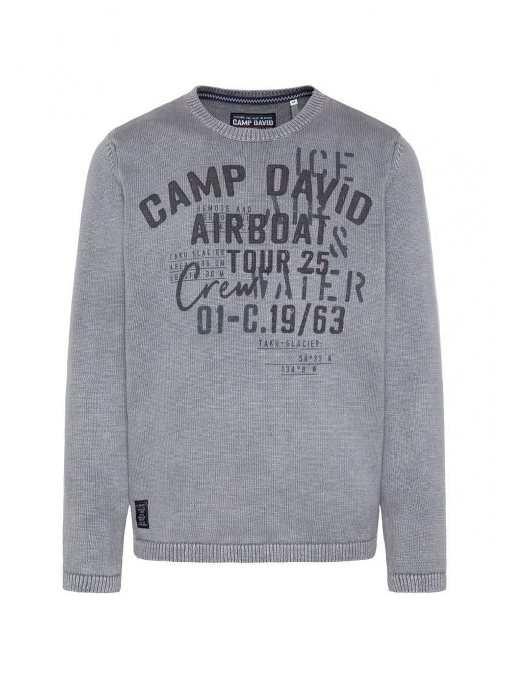 Camp David Pullover Herren Baumwolle grau bedruckt, XXXL