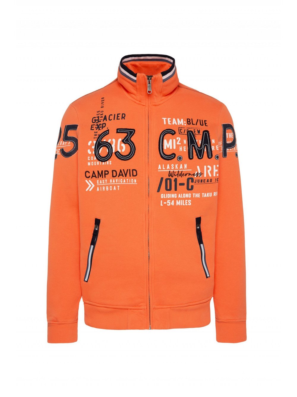 Camp David Sweatjacke Herren Baumwolle orange bedruckt, L