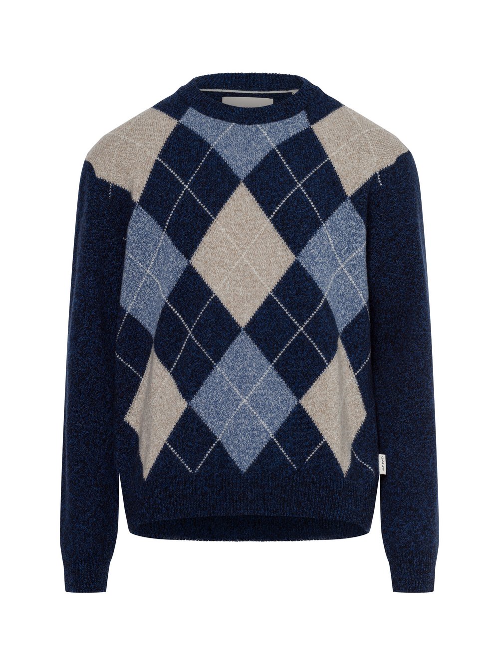 Gant Strickpullover mit Woll-Anteil Herren Wolle blau kariert, XXL