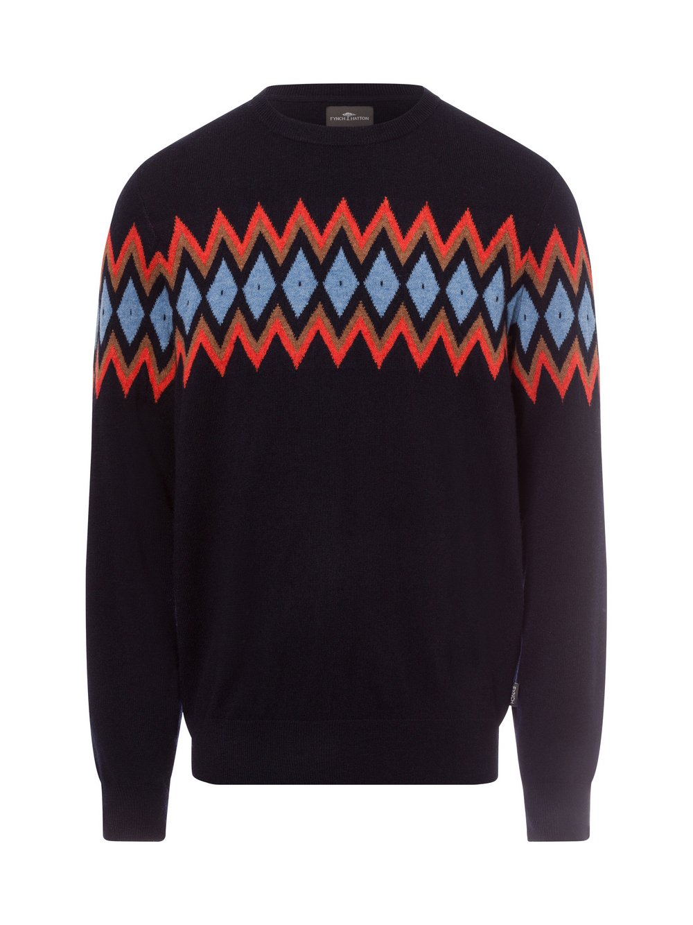 Fynch-Hatton Pullover mit Cashmere-Anteil Herren Wolle blau gemustert, M