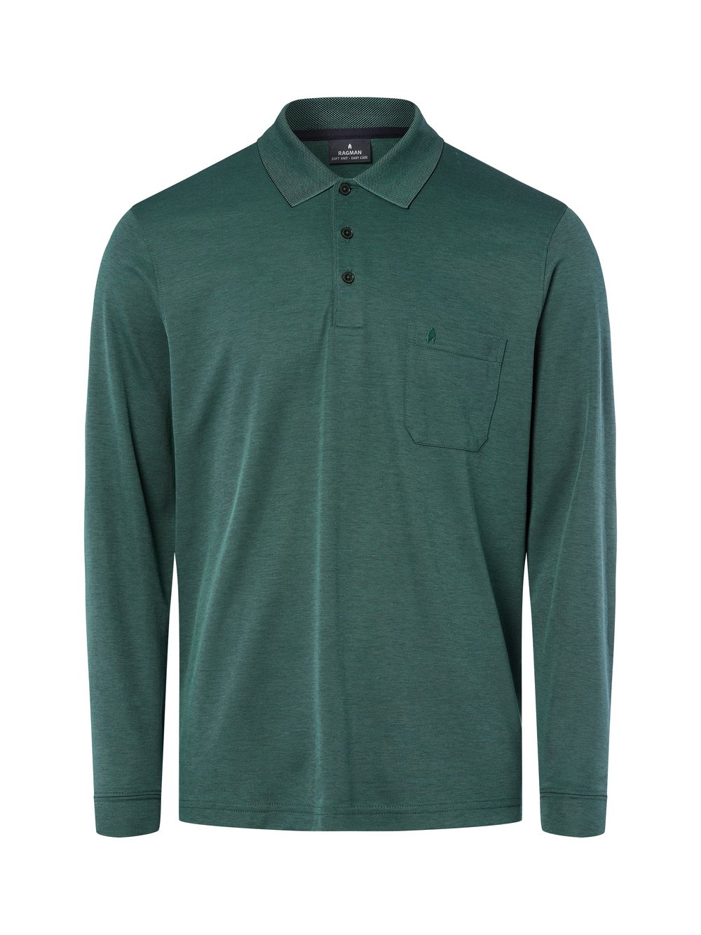 Ragman Langarm-Poloshirt Herren Jersey grün meliert, L