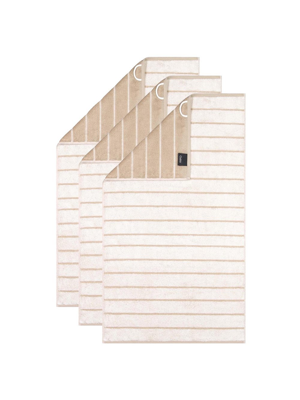 Cawö Gästetuch 3er Pack Damen Baumwolle beige gestreift, 30x50cm