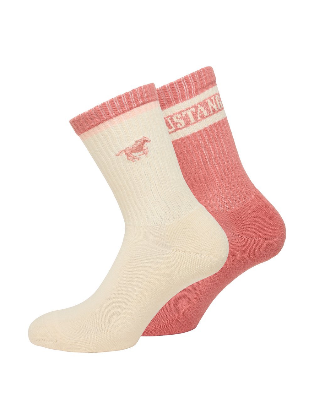 Mustang 2er Pack Midi Socken Damen Baumwolle rosa gestreift, 35-38