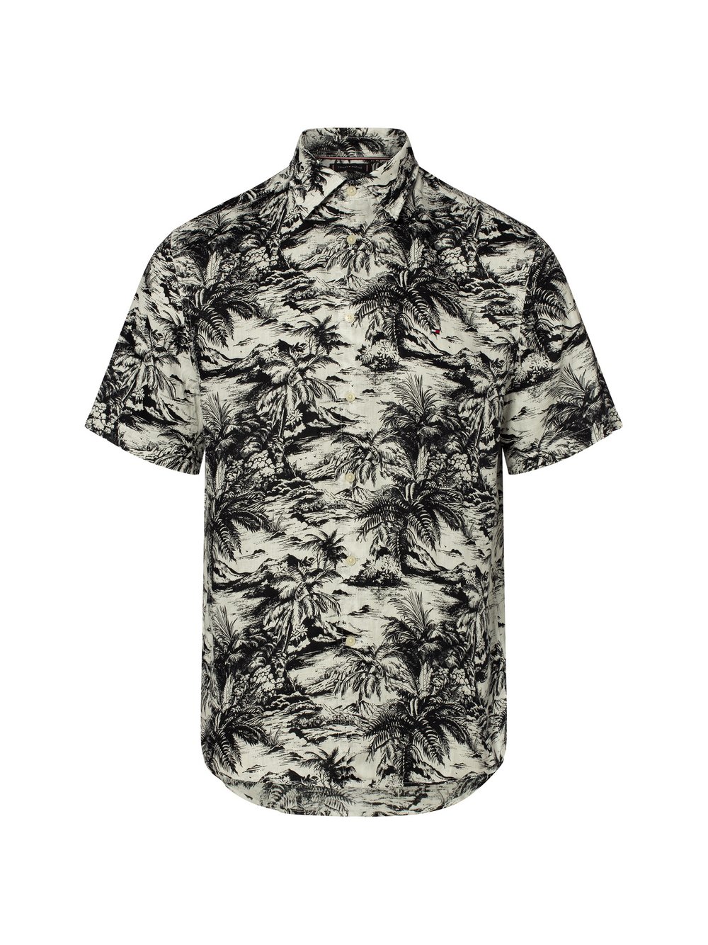 Tommy Hilfiger Kurzarm-Freizeithemd aus Leinen Herren Regular Fit schwarz gemustert, L