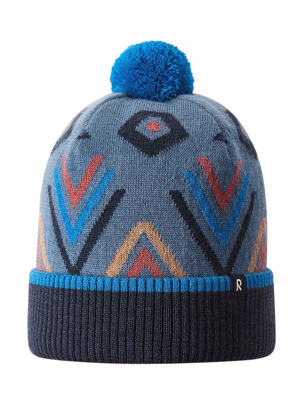 reima Beanie Kinder Merino blau gemustert, 52