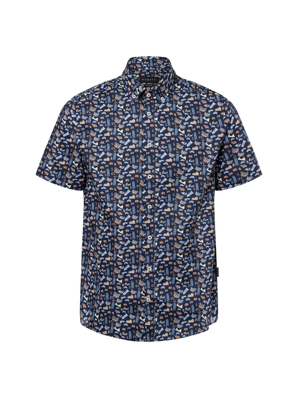Bugatti Kurzarm-Freizeithemd Herren Modern Fit Baumwolle blau gemustert, XXL